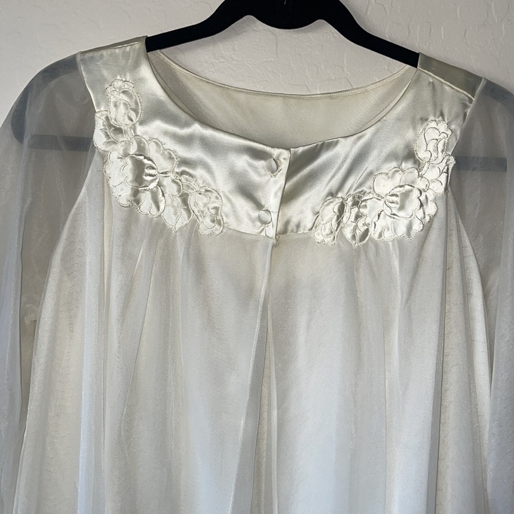 Gossard Artemis Nightgown Set Satin Trim 3/4 sleeve Sheer Ivory nightgown Sz MP - Picture 8 of 17